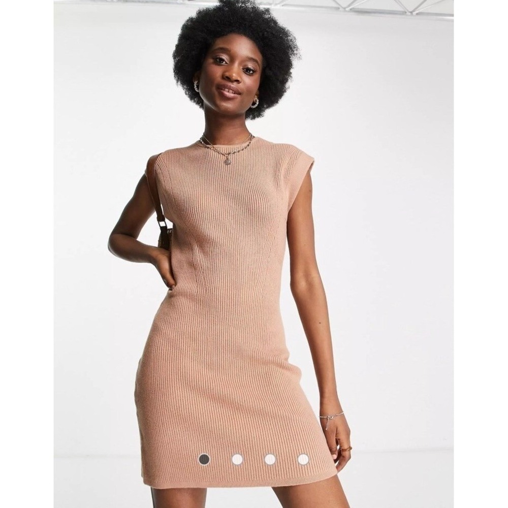 NWT Abercrombie & Fitch Sweater Dress Women XL Tan Ribbed Capsule Basic Mini Y2K